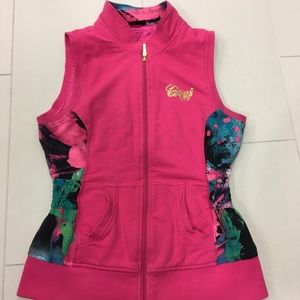 Coogi Vintage Pink Floral Lined Zip Vest Large
